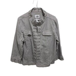 1146 LAL Rivet Trim Striped Loose Fit Lightweight Jacket Womens